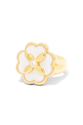 Heritage Bloom Signet Ring, Plated Metal With Cubic Zirconia & Mother of Pearl